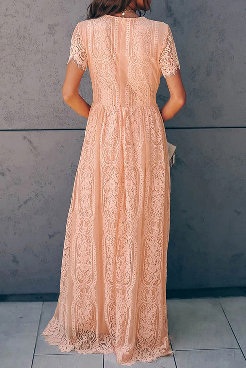 scalloped-trim-lace-plunge-dress Sophia's Trends - Sophia's Style-Peach-XL